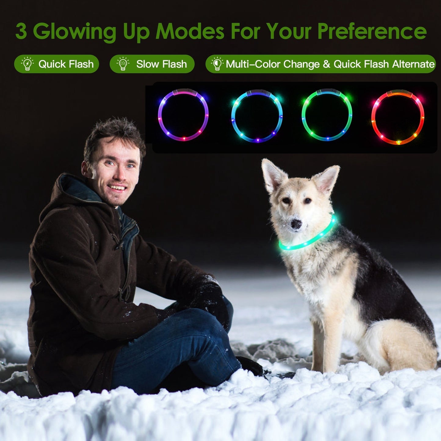 Collier de sécurité LED rechargeable par USB pour chien, éclairage multicolore, longueur découpable, pour petits, moyens et grands chiens, idéal pour les promenades nocturnes.