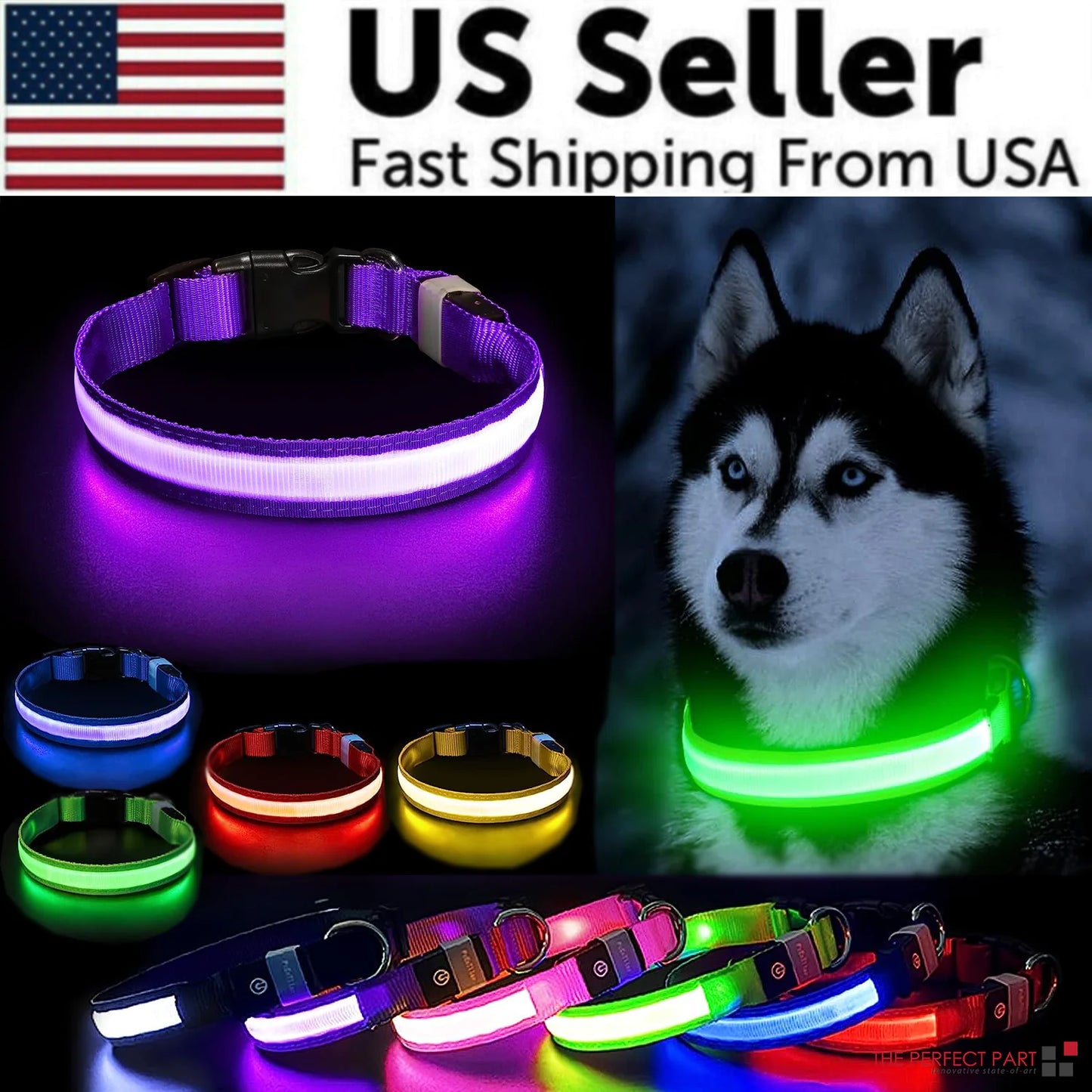 Collier réglable LED pour chien clignotant à lumière clignotante avec sécurité imperméable