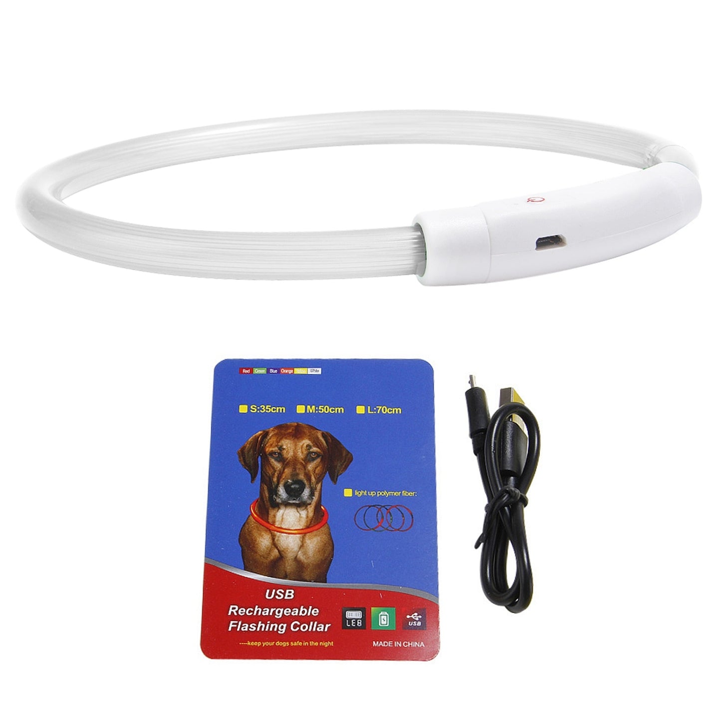 Collier de sécurité LED rechargeable par USB pour chien, éclairage multicolore, longueur découpable, pour petits, moyens et grands chiens, idéal pour les promenades nocturnes.