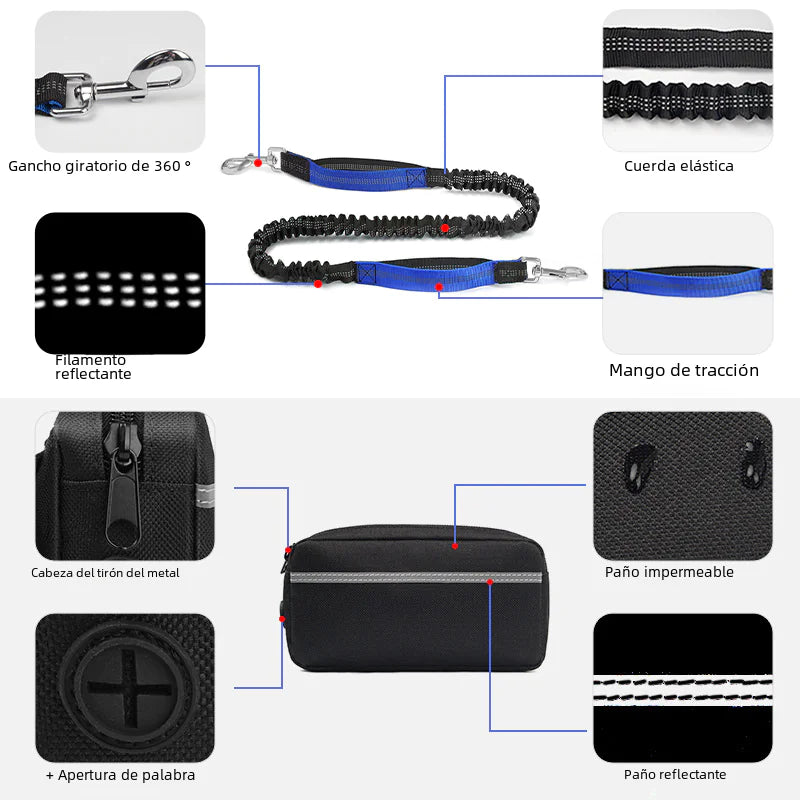 Sac banane de course transfrontalier pour animaux de compagnie avec laisse