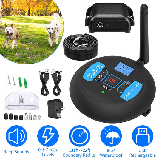 1 ensemble de clôture électrique sans fil pour chiens, système de confinement des chocs pour animaux de compagnie, collier de dressage électrique pour chiens de petite, moyenne et grande taille